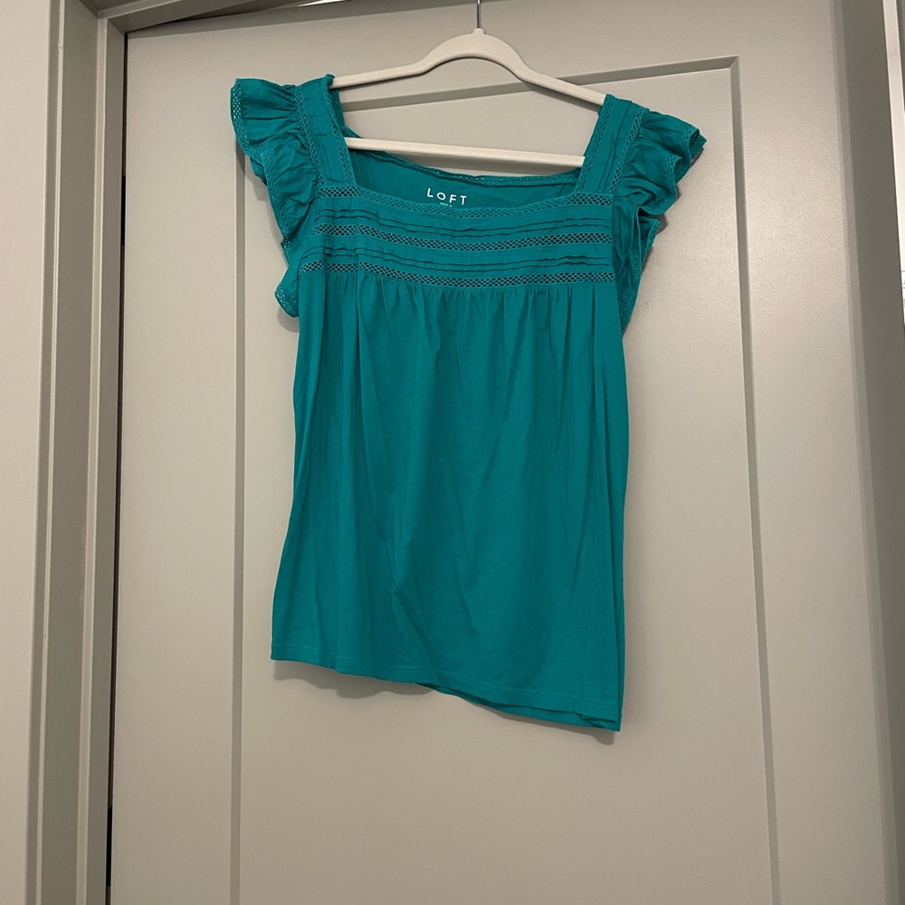 LOFT Turquoise Ruffle Sleeve Blouse